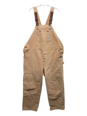 Vintage Carhartt Duck Canvas Double Knee Bib Overalls R01 BRN Mens Size 48x32